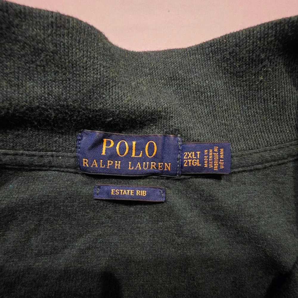 Polo Ralph Lauren Estate Rib Quarter Zip Pullover Men's 2XLT Tall Green Cotton